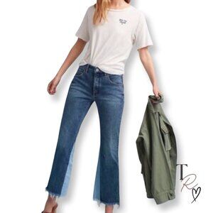 Anthropologie Denim Pilcro Two Tone Raw Hem Flare Cropped Jeans in Size 28